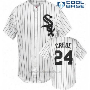 Maglia Baseball Uomo Chicago White Sox 24 Joe Crojoe Bianco Pinstripe Majestic Cool Base