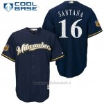 Maglia Baseball Uomo Milwaukee Brewers Domingo Santana Blu 2017 Allenamento Primaverile Cool Base Giocatore