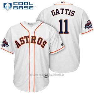 Maglia Baseball Uomo Houston Astros 2017 World Series Campione Evan Gattis Bianco Cool Base