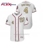 Maglia Baseball Uomo Washington Nationals 4 Dave Martinez 2019 Gold Program Flex Base Bianco