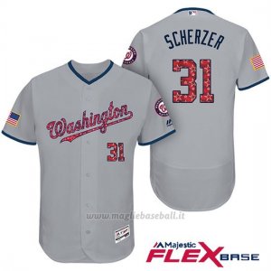 Maglia Baseball Uomo Washington Nationals 2017 Estrellas y Rayas Max Scherzer Grigio Flex Base