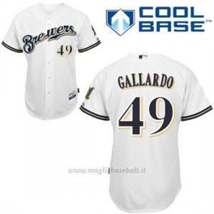 Maglia Baseball Uomo Milwaukee Brewers Bianco Yovani Gallardo Majestic Cool Base Giocatore