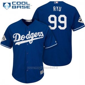 Maglia Baseball Uomo Los Angeles Dodgers 2017 World Series Hyun Jin Ryu Cool Base