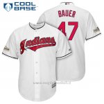 Maglia Baseball Uomo Cleveland Indians 2017 Postseason 47 Trevor Bauer Bianco Cool Base