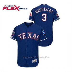 Maglia Baseball Uomo Texas Rangers Delino Deshields 150th Aniversario Patch Final Season Stadium Patch Blu