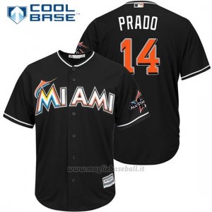 Maglia Baseball Uomo Miami Marlins 14 Martin Prado Nero2017 Cool Base