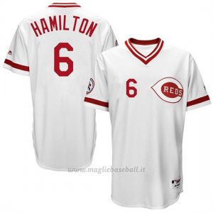 Maglia Baseball Uomo Cincinnati Reds 6 Billy Hamilton Bianco Turn Back The Clock