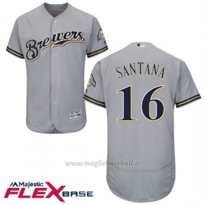 Maglia Baseball Uomo Milwaukee Brewers Domingo Santana Grigio Autentico Collezione Flex Base Custom