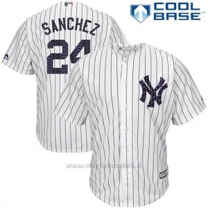 Maglia Baseball Uomo New York Yankees 2017 Estrellas y Rayas Gary Sanchez Bianco Blu Cool Base
