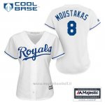Maglia Baseball Donna Kansas City Royals Mike Moustakas 8 Bianco 1ªCool Base