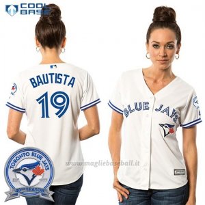 Maglia Baseball Donna Toronto Blue Jays Jose Bautista 19 Bianco Cool Base 40 Anniversario
