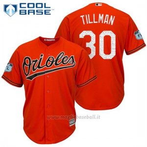Maglia Baseball Uomo Baltimore Orioles 30 Chris Tillman Arancione 2017 Allenamento Primaverile Cool Base Giocatore