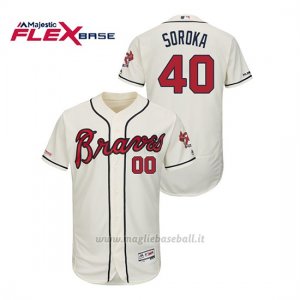 Maglia Baseball Uomo Atlanta Braves Mike Soroka 150th Aniversario Patch Autentico Flex Base Crema