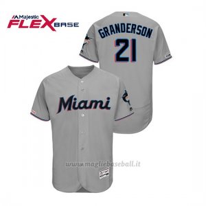 Maglia Baseball Uomo Miami Marlins Curtis Granderson 150th Aniversario Patch 2019 Flex Base Grigio