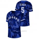 Maglia Baseball Hombre Los Angeles Dodgers Corey Seager Camuffamento Autentico Collezione Blu