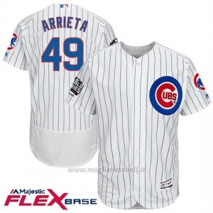 Maglia Baseball Uomo Chicago Cubs 49 Jake Arrieta Bianco 2016 World Series Champions Flex Base
