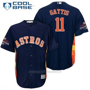 Maglia Baseball Uomo Houston Astros 2017 World Series Campione Evan Gattis Blu Cool Base