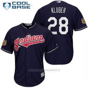 Maglia Baseball Uomo Cleveland Indians Corey Kluber 28 Blu 2017 Allenamento Primaverile Cool Base Giocatore
