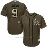 Maglia Baseball Uomo Miami Marlins 9 Dee Gordon Verde Salute To Service