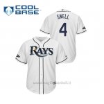 Maglia Baseball Uomo Tampa Bay Rays 4 Blake Snell 2019 Postseason Cool Base Bianco