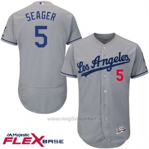Maglia Baseball Uomo Los Angeles Dodgers 5 Corey Seager Grigio Flex Base