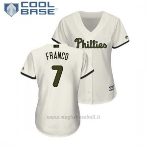 Maglia Baseball Donna Philadelphia Phillies Maikel Franco 2018 Dia de los Caidos Cool Base Crema