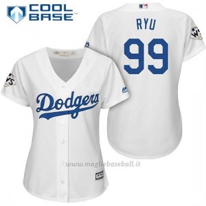 Maglia Baseball Donna Los Angeles Dodgers 2017 World Series Hyun Jin Ryu Bianco Cool Base