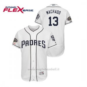 Maglia Baseball Uomo San Diego Padres Manny Machado 150th Aniversario Patch Flex Base Bianco