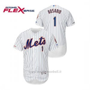 Maglia Baseball Uomo New York Mets Amed Rosario 150th Aniversario Patch Autentico Flex Base Bianco