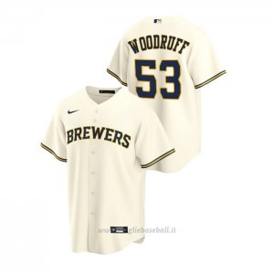 Maglia Baseball Uomo Milwaukee Brewers Brandon Woodruff Replica Primera Crema