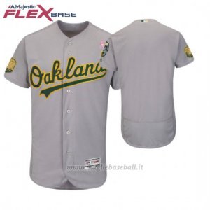 Maglia Baseball Uomo Oakland Athletics Grigio 2018 Dia de la Madre Flex Base
