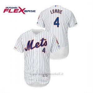 Maglia Baseball Uomo New York Mets Jed Lowrie 150th Aniversario Patch Autentico Flex Base Bianco