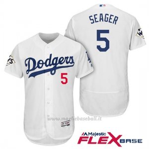 Maglia Baseball Uomo Los Angeles Dodgers 2017 World Series Corey Seager Bianco Flex Base