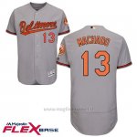 Maglia Baseball Uomo Baltimore Orioles 13 Manny Machado Majestic Autentico Collezione Flex Base Grigio