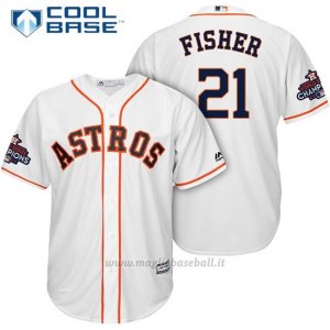 Maglia Baseball Uomo Houston Astros 2017 World Series Campione Derek Fisher Bianco Cool Base