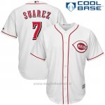 Maglia Baseball Uomo Cincinnati Reds Eugenio Suarez 7 Bianco Cool Base