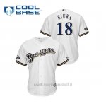 Maglia Baseball Uomo Milwaukee Brewers 18 Keston Hiura 2019 Postseason Cool Base Bianco