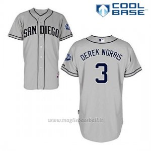Maglia Baseball Uomo San Diego Padres Derek Norris 3 Grigio Cool Base
