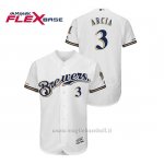 Maglia Baseball Uomo Milwaukee Brewers Orlando Arcia 150th Aniversario Patch Autentico Flex Base Bianco