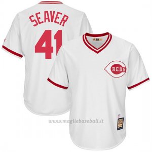 Maglia Baseball Uomo Cincinnati Reds Mensrojos 41 Tom Seaver Bianco Cooperstown Collezione