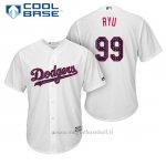 Maglia Baseball Uomo Los Angeles Dodgers 2017 Estrellas y Rayas Hyun Jin Ryu Bianco Cool Base
