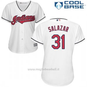 Maglia Baseball Donna Cleveland Indians 31 Danny Salazar Bianco Autentico Collezione Cool Base