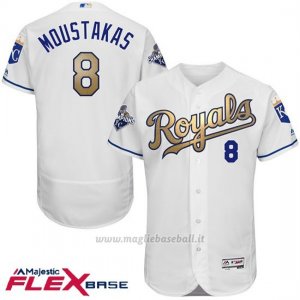 Maglia Baseball Uomo Kansas City Royals Mike Moustakas World Series Campione Or Program Bianco Flex Base
