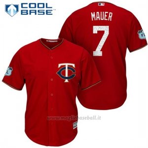 Maglia Baseball Uomo Minnesota Twins Joe Mauer Scarlet 2017 Allenamento Primaverile Cool Base Giocatore