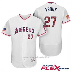 Maglia Baseball Uomo Los Angeles Angels 2017 Estrellas y Rayas Mike Trout Bianco Flex Base