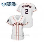 Maglia Baseball Donna Houston Astros 2 Alex Bregman 2019 World Series Bound Cool Base Bianco