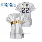 Maglia Baseball Donna Milwaukee Brewers 22 Christian Yelich Cool Base Majestic Primera Bianco