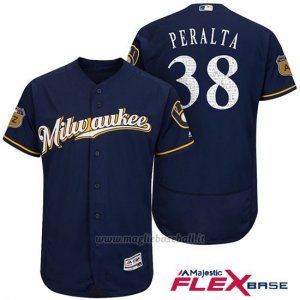 Maglia Baseball Uomo Milwaukee Brewers Wily Peralta Blu 2017 Allenamento Primaverile Flex Base Giocatore