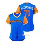 Maglia Baseball Donna Miami Marlins Drew Steckenrider 2018 Llws Players Weekend Steckasaurus Light TOrnto Blue Jays
