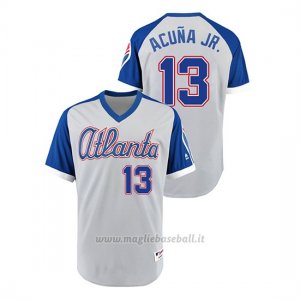 Maglia Baseball Hombre Atlanta Braves 13 Ronald Acuna Jr. Turn Back The Clock 1979 Autentico Grigio Blu